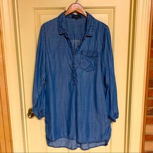Velvet Heart Chambray Denim Shirt Dress Roll-up Long Sleeves XL